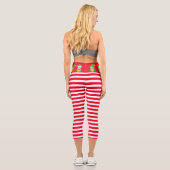 Leggings Capri elfe de Noël sur rayé rouge et blanc (Verso)