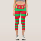 Leggings Capri elfe de Noël vert et rouge rayé (Recto)