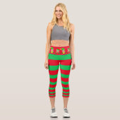 Leggings Capri elfe de Noël vert et rouge rayé (Recto)