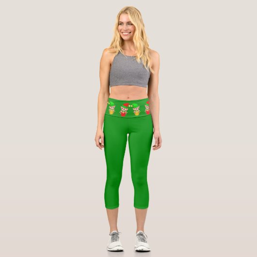 Leggings Capri elfes de Noël en vert (Recto)