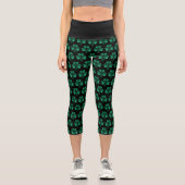 Leggings Capri Emerald Green Sparkles Shamrock motif noir (Recto)
