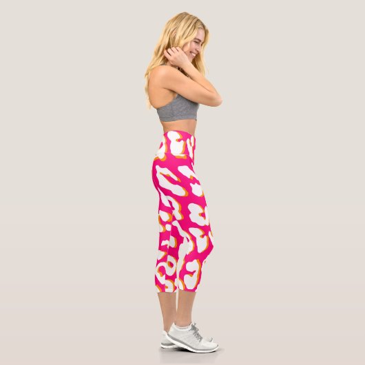 Leggings Capri Empreinte de léopard blanc rose orange (Droite)