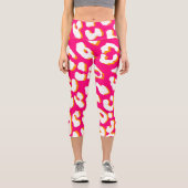Leggings Capri Empreinte de léopard blanc rose orange (Recto)