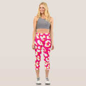 Leggings Capri Empreinte de léopard blanc rose orange (Recto)