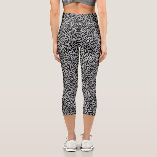 Leggings Capri Empreinte de léopard chic Black Silver Grey (Verso)