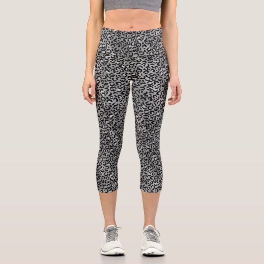 Leggings Capri Empreinte de léopard chic Black Silver Grey (Recto)
