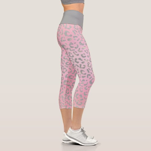 Leggings Capri Empreinte de léopard d'argent Pastel Pink (Droite)