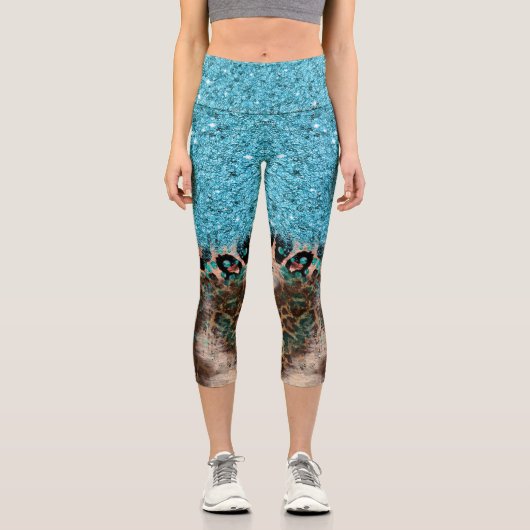 Leggings Capri Empreinte de léopard de Parties scintillant bleu t (Recto)