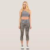 Leggings Capri Empreinte de léopard Gold Glittery sur Glossy Grey (Recto)