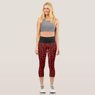Leggings Capri Empreinte de léopard rouge