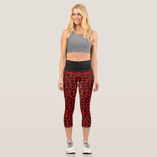 Leggings Capri Empreinte de léopard rouge (Recto)