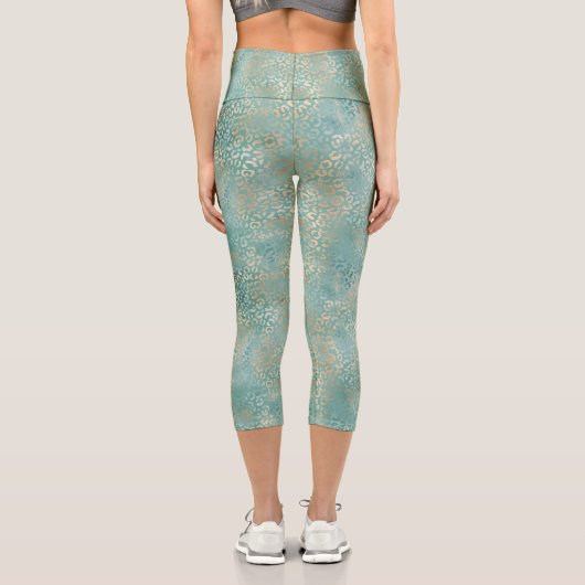 Leggings Capri Empreinte de léopard turquoise Gold Glam (Verso)
