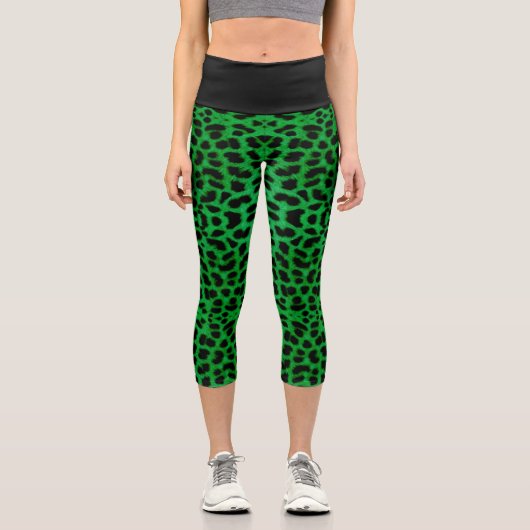 Leggings Capri Empreinte de léopard vert (Recto)