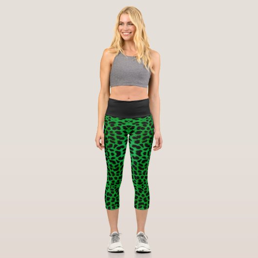 Leggings Capri Empreinte de léopard vert (Recto)