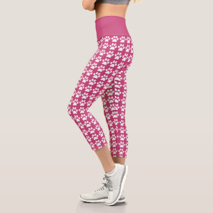 Leggings Capri Empreinte De Patte Mignonne Rose Et Blanc Motif Te