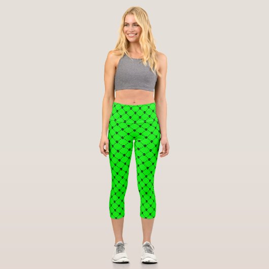 Leggings Capri empreinte du crâne d'halloween vert acide (Recto)