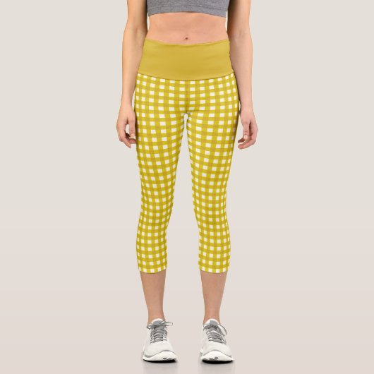 Leggings Capri En vichy rétro Plaid en moutarde Jaune  (Recto)