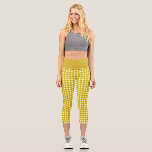 Leggings Capri En vichy rétro Plaid en moutarde Jaune  (Recto)