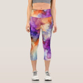 Leggings Capri Encre d'alcool orange et violet Abstraite (Recto)