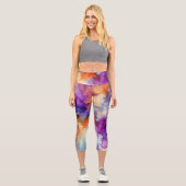 Leggings Capri Encre d'alcool orange et violet Abstraite (Recto)