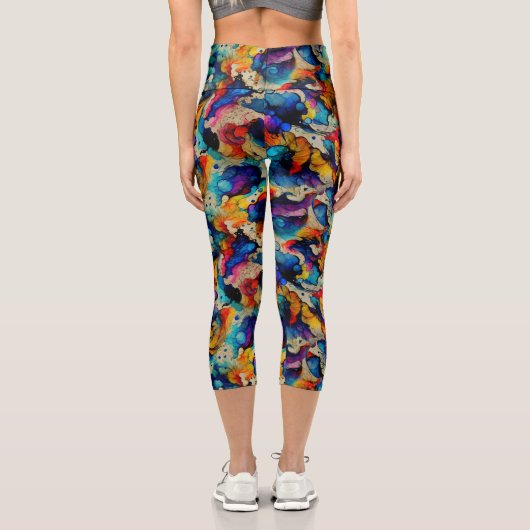 Leggings Capri Encre liquide colorée Motif d'abstraction (Verso)