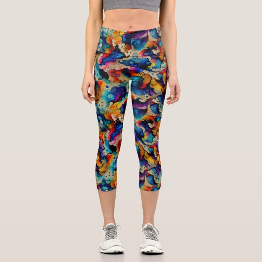 Leggings Capri Encre liquide colorée Motif d'abstraction (Recto)