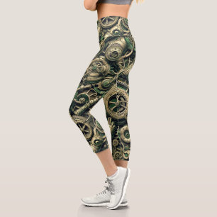 Leggings Capri Engrenages de horlogerie verts industriels Steampu