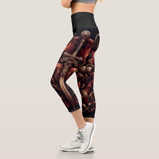 Leggings Capri Epée rouge et bronze écossais celtique (Gauche)