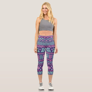 Leggings Capri Ethnique Tribale : Motif coloré sans couture.