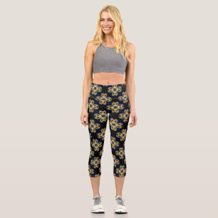 Leggings Capri étoile d'or bleu motif sans fin