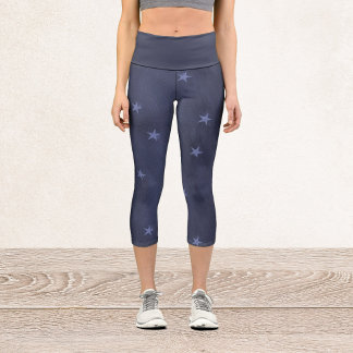 Leggings Capri Étoiles bleues sur bleu foncé