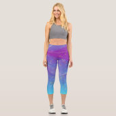 Leggings Capri Étoiles écartées Abstraites sur violet à bleu Ombr (Recto)