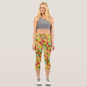 Leggings Capri étoiles vives et fleurs répéter motif dynamique co
