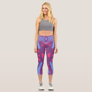 Leggings Capri Exercice de yoga géométrique bleu violet rose