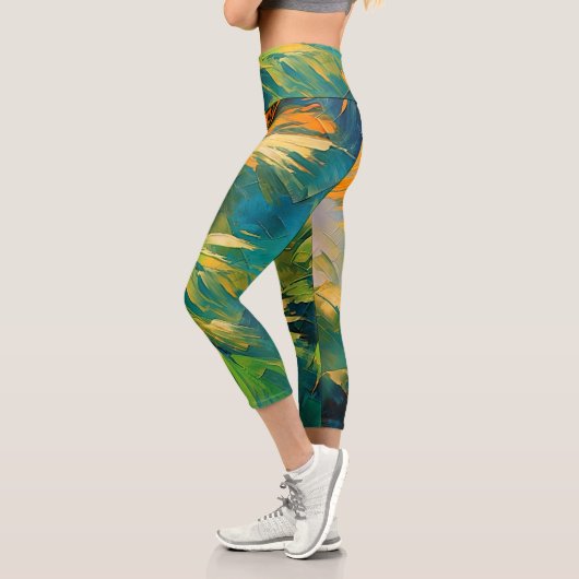 Leggings Capri Explosion de palmier abstrait – Énergie tropicale (Gauche)