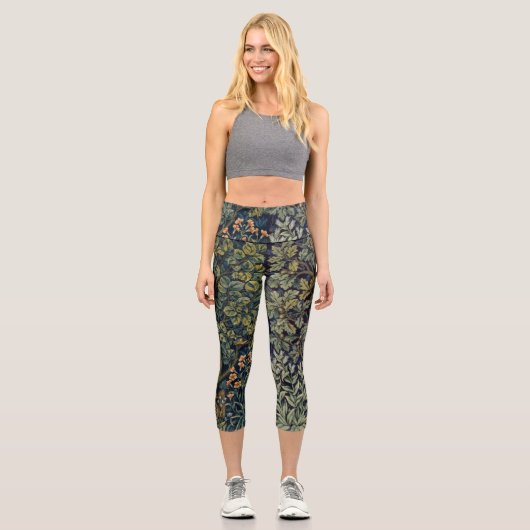 Leggings Capri Faisan d'arbre boisé William Morris (Recto)