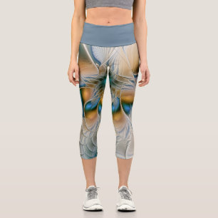 Leggings Capri Fantaisie abstraite et fractale avec du bleu