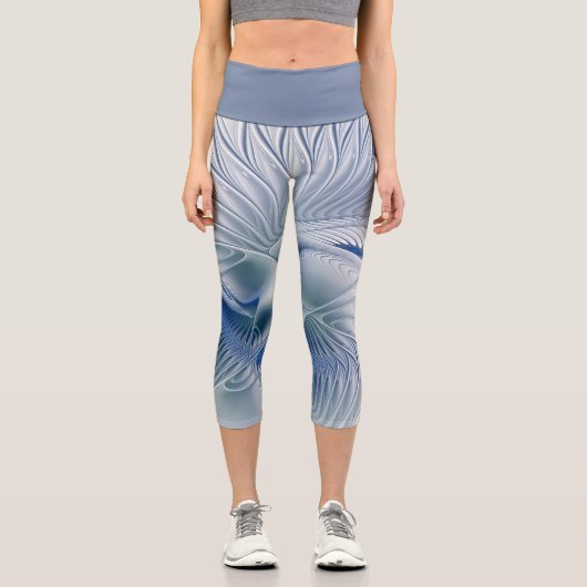 Leggings Capri Fantaisie dynamique Abstrait Tons bleus Art fracta (Recto)