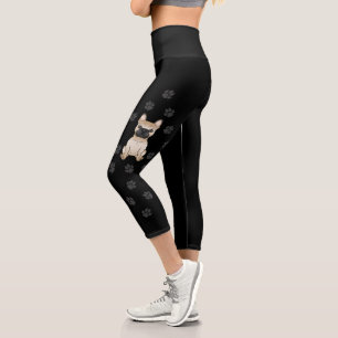 Leggings Capri Faon avec bouledogue français à masque noir Chien