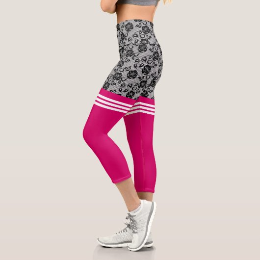 Leggings Capri Faux Black Rose dentelle Chaussettes de pêche - Él (Gauche)
