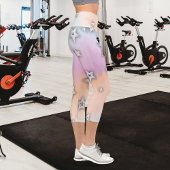 Leggings Capri Faux Étoiles Argent Sur Pastel Rose Bleu Orange