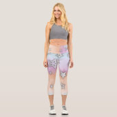 Leggings Capri Faux Étoiles Argent Sur Pastel Rose Bleu Orange (Recto)