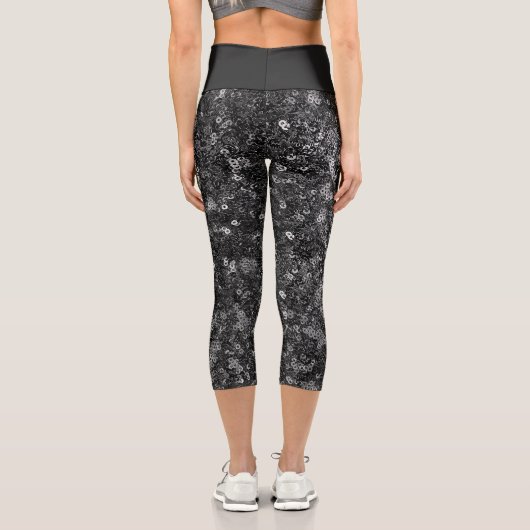 Leggings Capri Faux Sequin Black Pattern  (Verso)