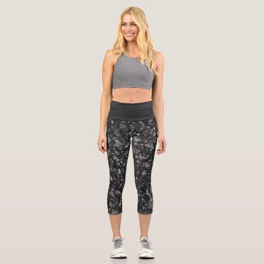 Leggings Capri Faux Sequin Black Pattern  (Recto)