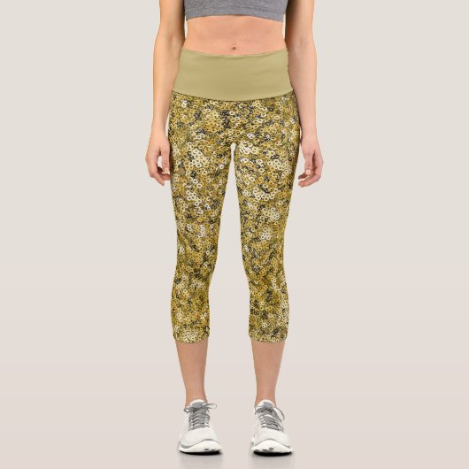 Leggings Capri Faux Sequin Gold Pattern  (Recto)