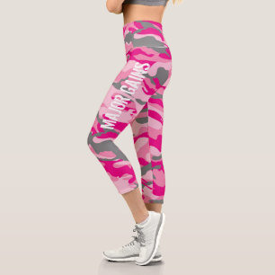 Leggings Capri Femme Entraîneuse Camo Rose Nom Personnalisé Gym