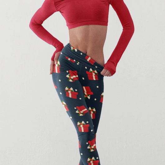 Leggings Capri Festif Noël Fête Motif cadeau rouge