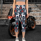 Leggings Capri Festive Fun Christmas Tree Winter Reindeer Pattern