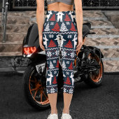 Leggings Capri Festive Fun Christmas Tree Winter Reindeer Pattern