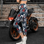 Leggings Capri Festive Fun Christmas Tree Winter Reindeer Pattern